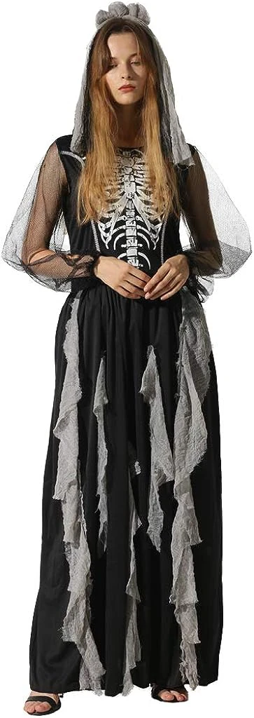 Skeleton Zombie Bride Costumes Halloween Party Dress With Hair Band