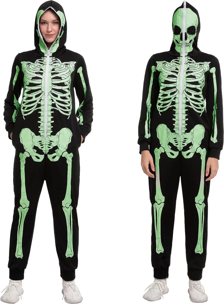 Women Skeleton Glow in The Dark Onesie Halloween Costume Idea