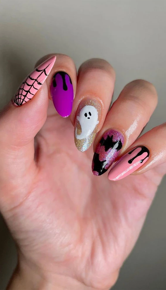 Cute Pink Ghost Nails Halloween