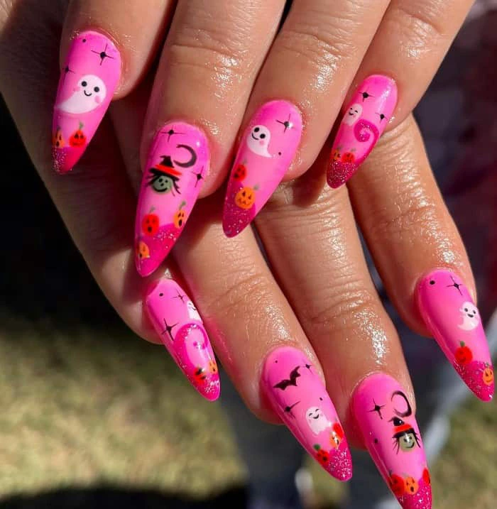 Spooky Cute Pink Ghost Nails Halloween Design Ideas