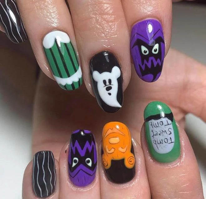 Ghost, Halloween Pumpkin, scary face Nail design ideas