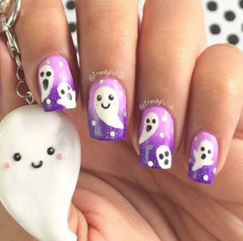 Purple nail polish light and dark ombre ghost design nails