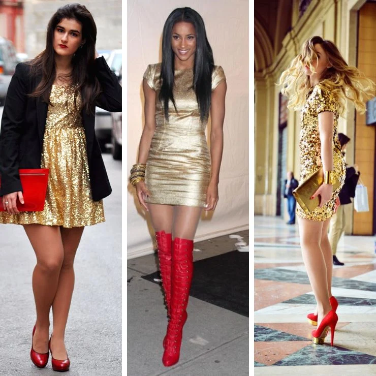 Gold Dress Red Shoes