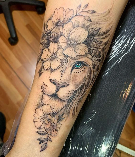 flower tattoo with lion