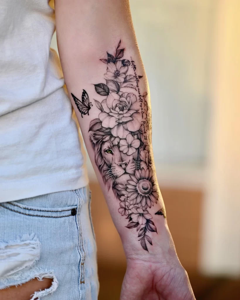 half sleeve lion forearm tattoo