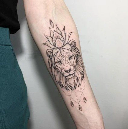 lotus lion flowers tattoo
