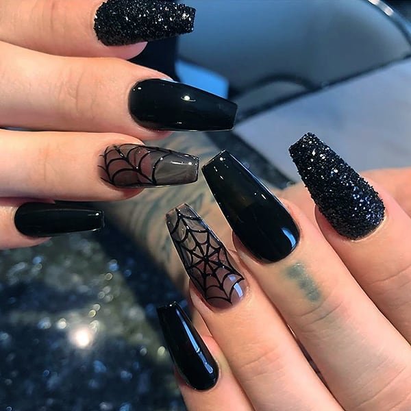 Black Spooky nail art