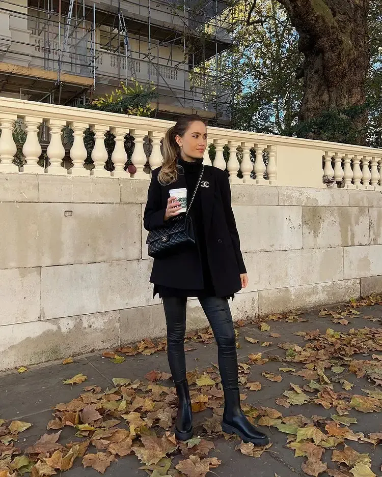 black blazer, with leggings 