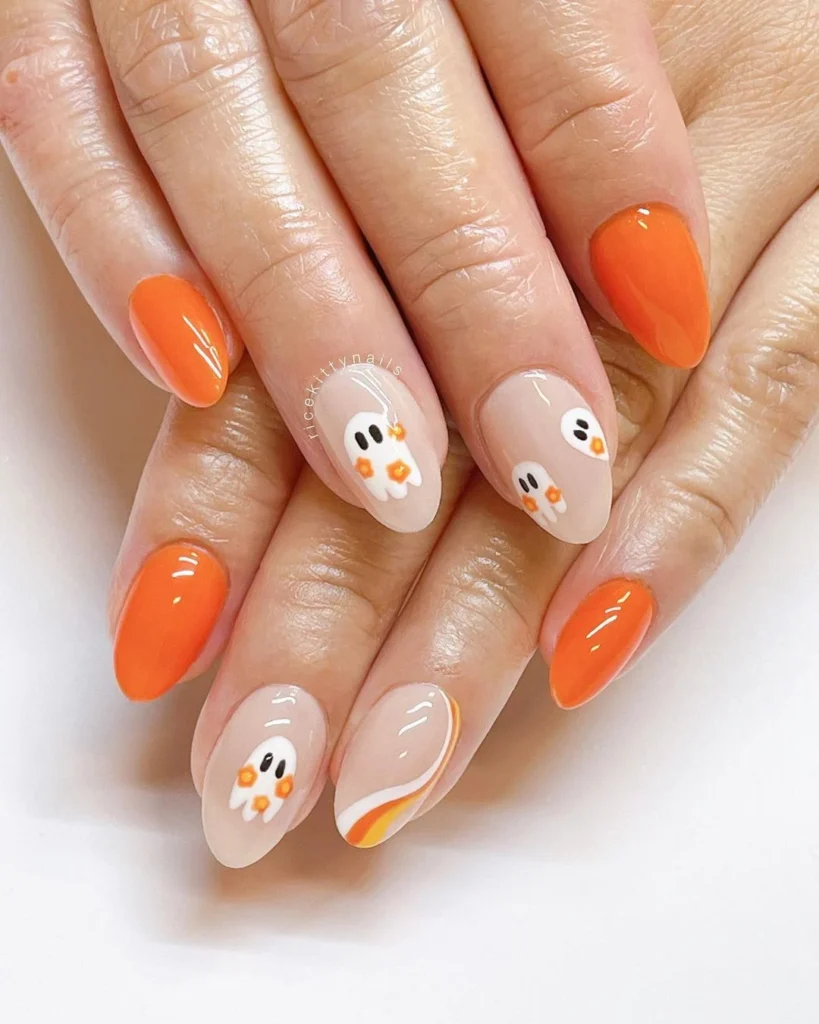 Halloween nails with Candy Corn and Ghosts