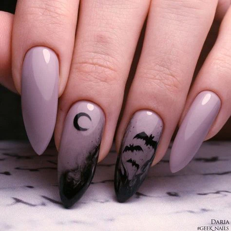 Purple moon, Bat long ombre black nails