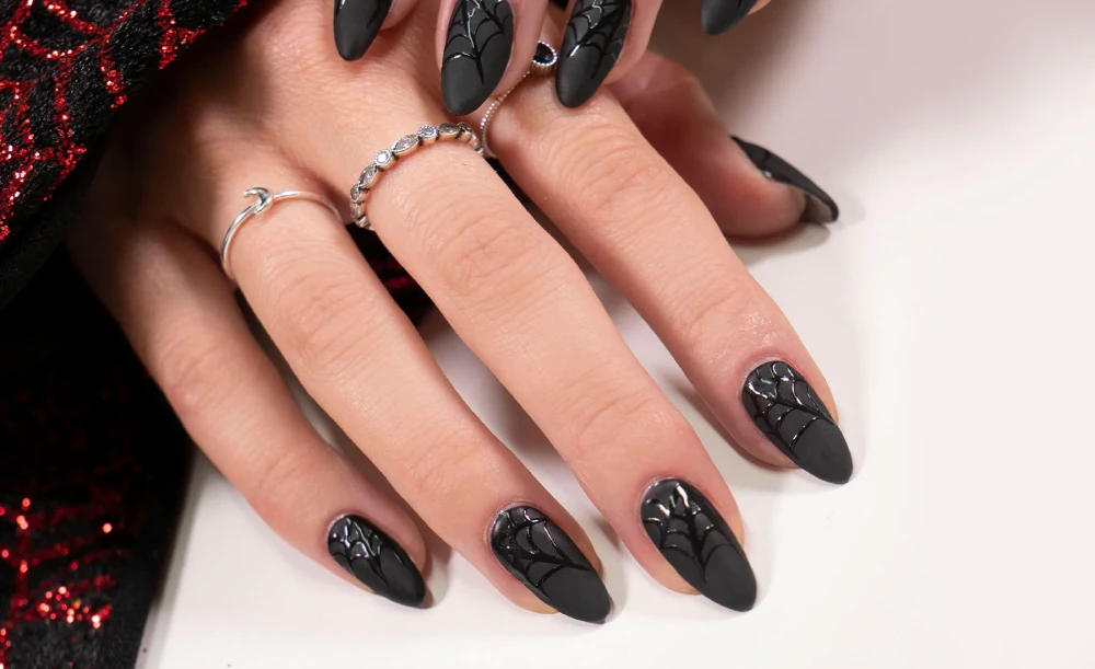 Black Matte Short Design manicure Halloween Design