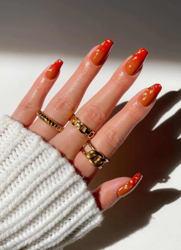 orange and red with gold foils