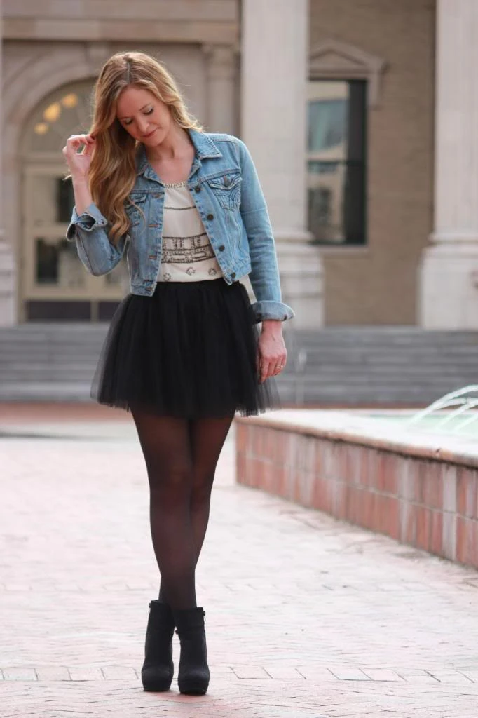 Black Ankle Boots with Black Skirt