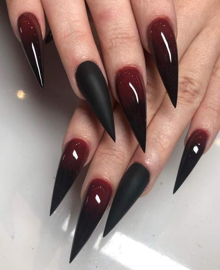 red and black stiletto nail art