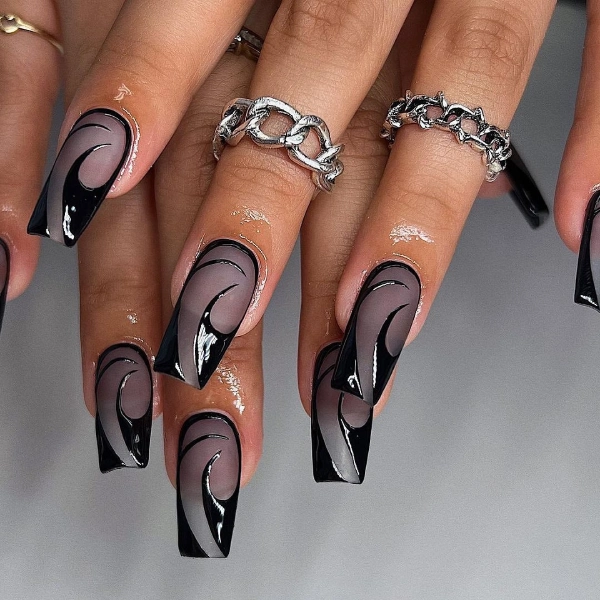 cute clear and black nails