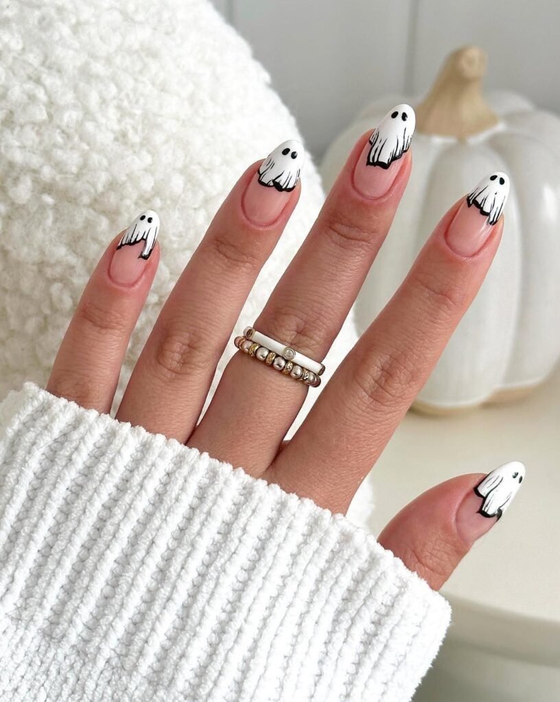 Ghost french tip halloween nails
