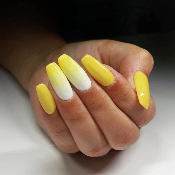 yellow white ombre nails