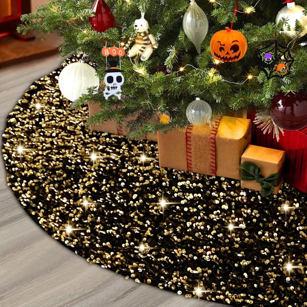 Glitter Black and Gold Sequin Tree Skirt