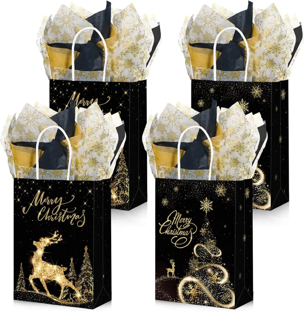 Gold Black Christmas Paper Bags