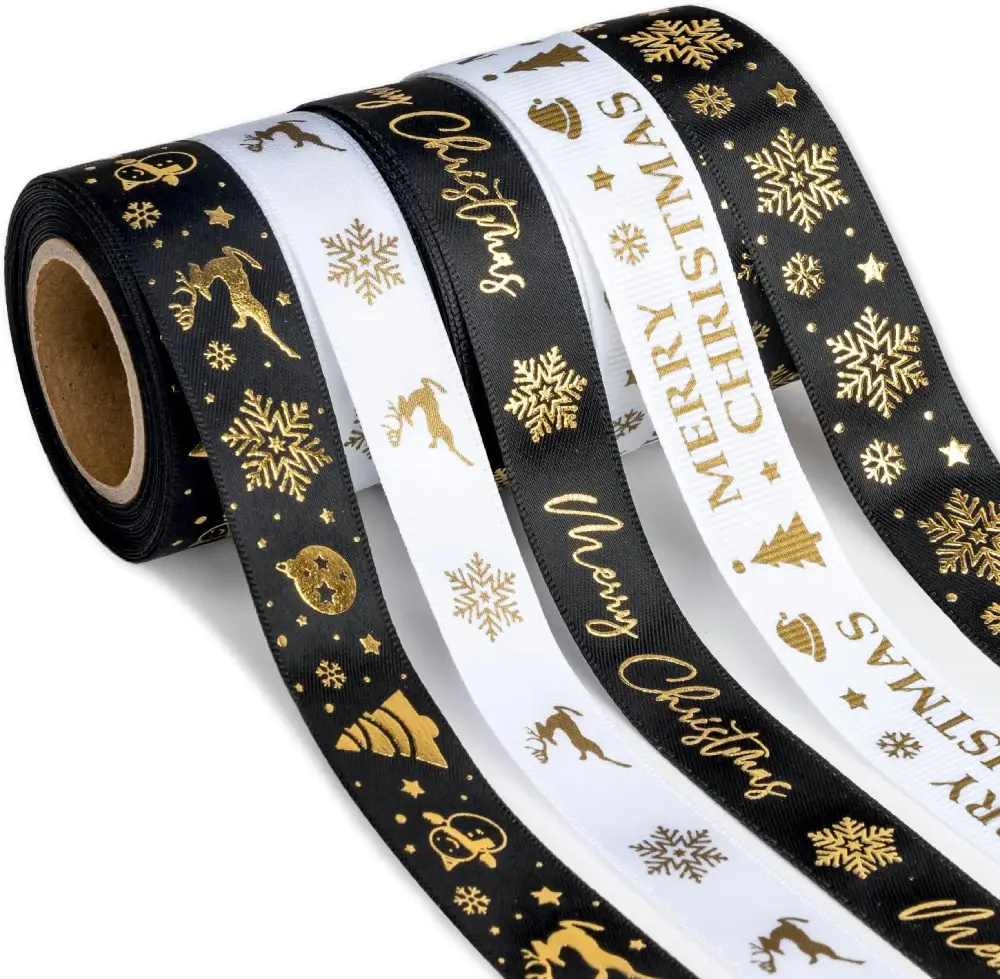 Holiday Crafting Black and Gold Ribbons Ribbon Set