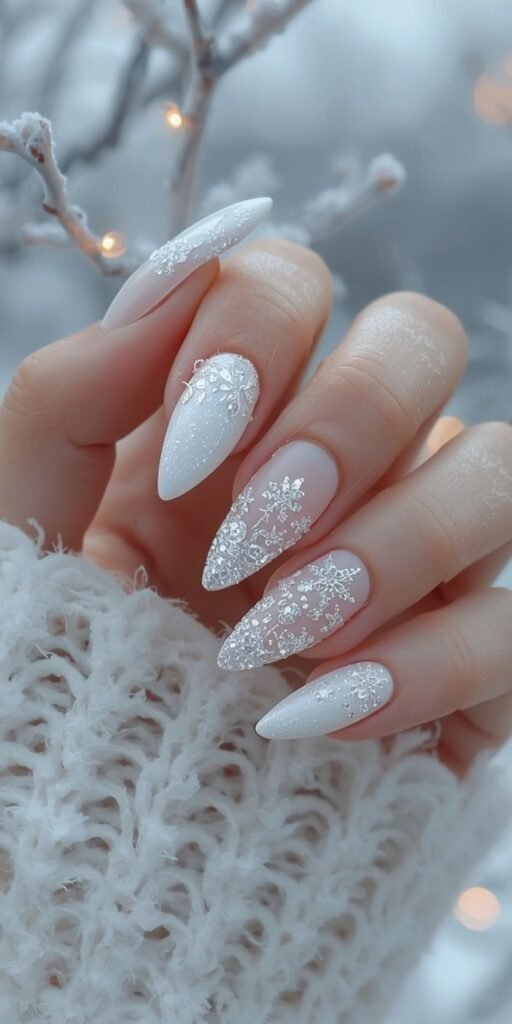 White frosty winter nail ideas