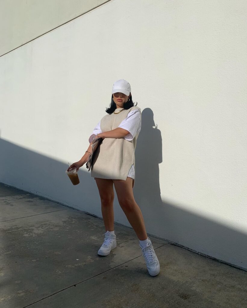 oversized vest pair with sneakers