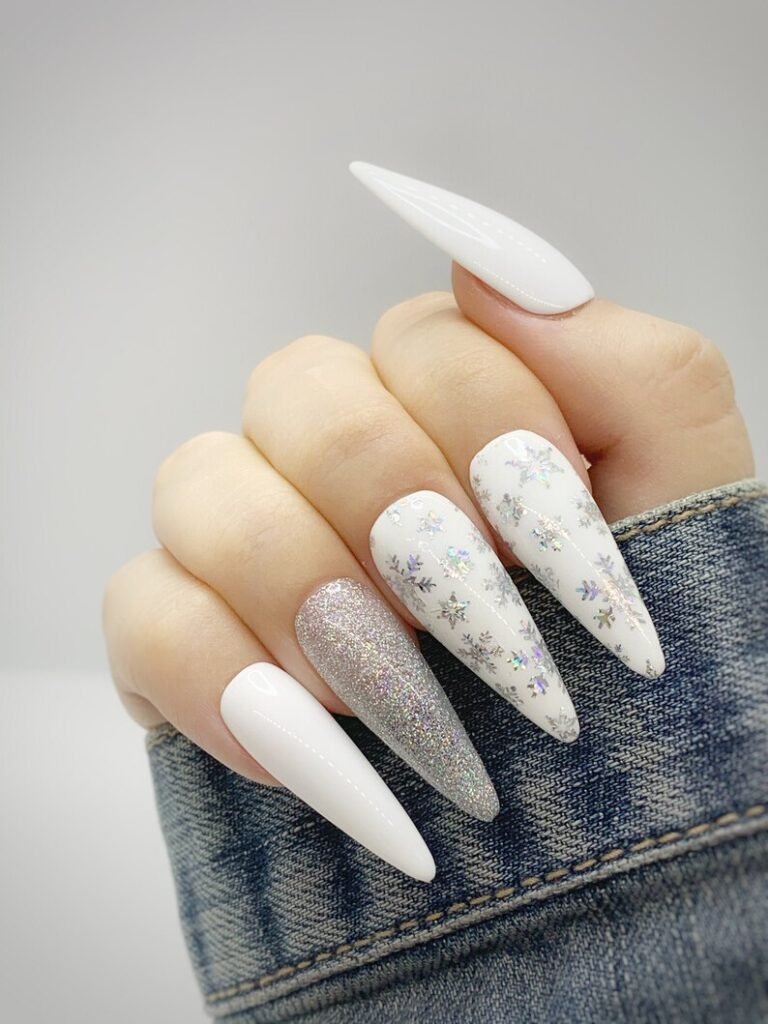 white snowflake christmas nails