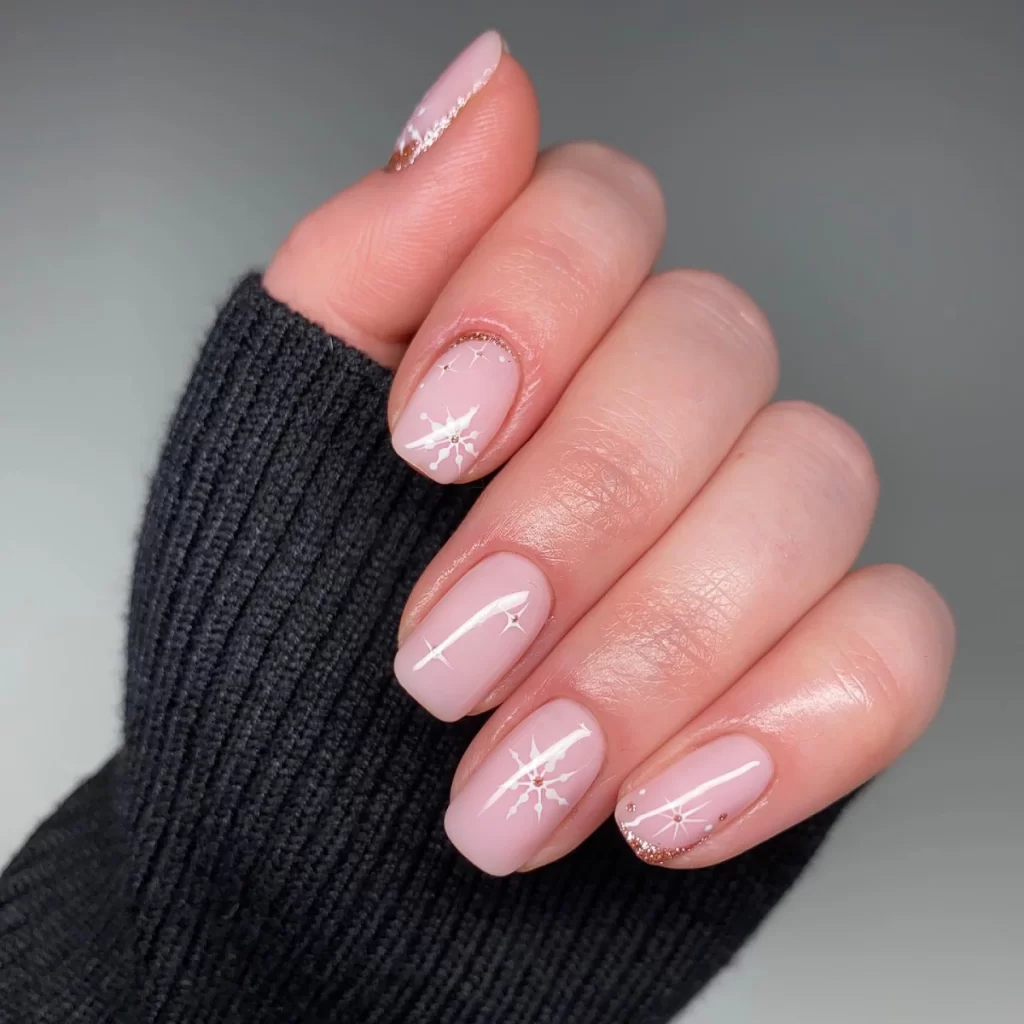 nude white snowflake nails