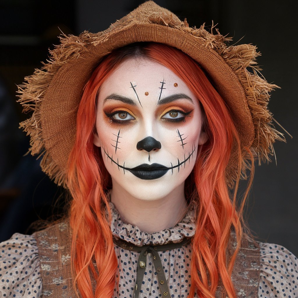 Black Lips Full face scarecrow makeup for Halloween