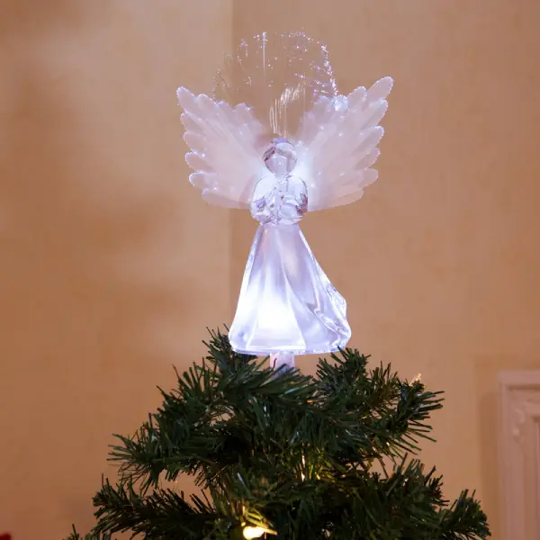 Angel Tree Topper with Fiber Optic Wings and LED Light