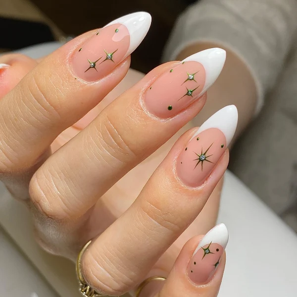 white tips french nails with star