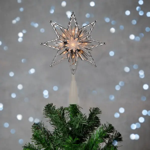 Lighted Silver Tinsel Star Christmas Tree Topper Ideas