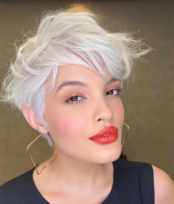 Messy Short Cut with Side Shaved White Hair color