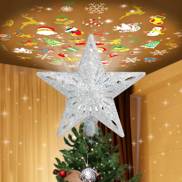 Star Tree Topper with Projection Slides LED Light 