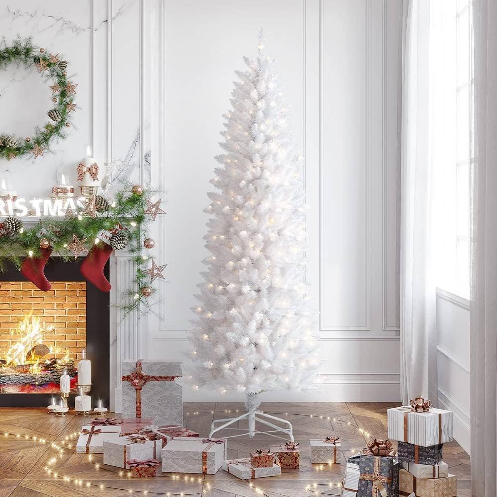 White Christmas Tree, Fraser Fir Pencil Artificial Slim Trees Holiday Decor