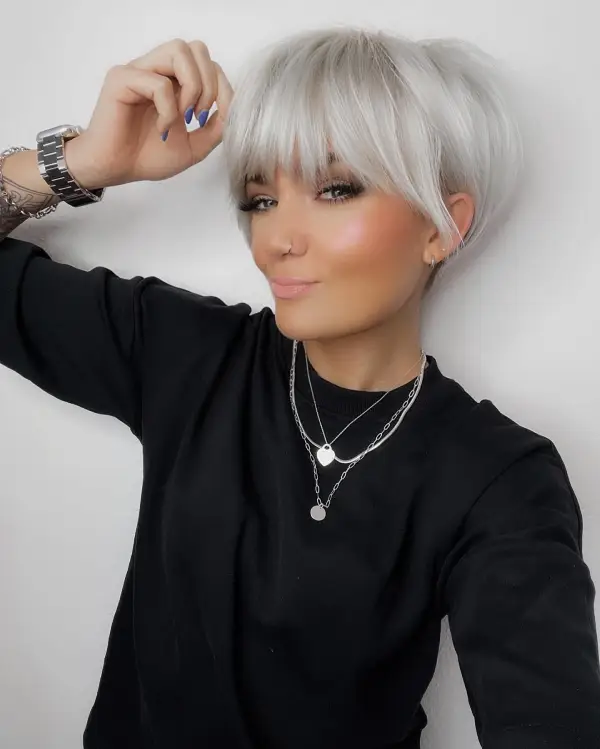 White Hair Short Cut with Bang 