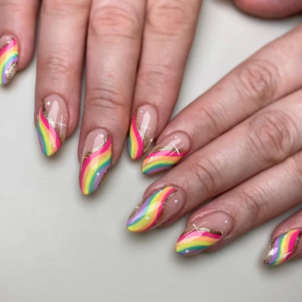 Star Holiday Nails in Rainbow Design
