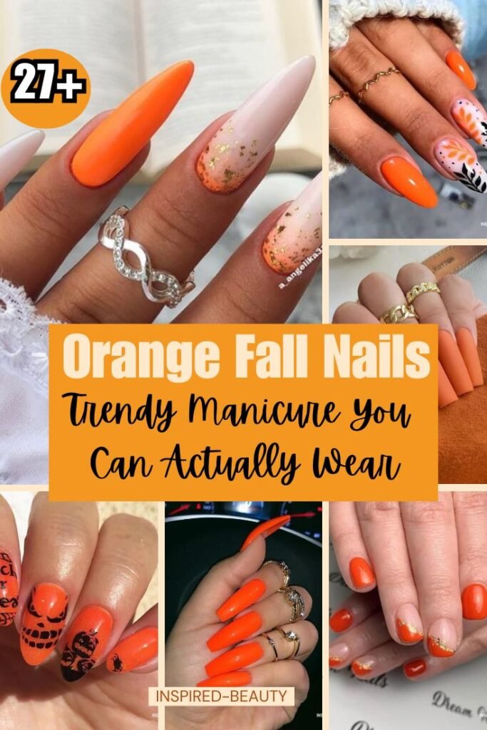 27 stunning orange fall nail ideas. With trendy manicure and autum vibe