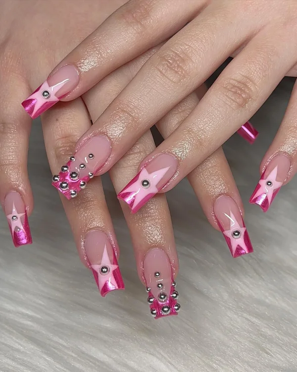 pink star coffin nails