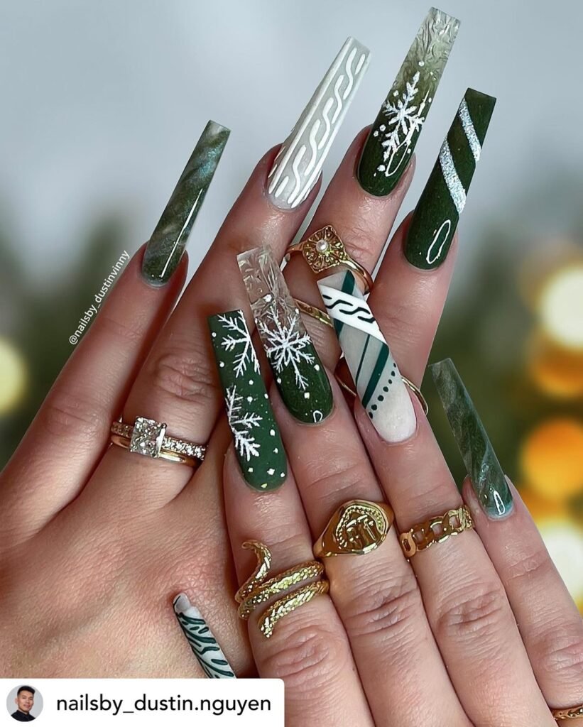 Green Christmas Coffin Nails