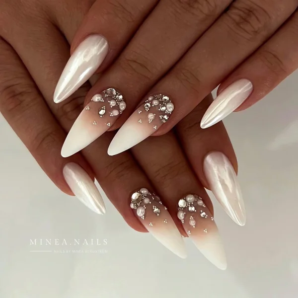 Chic white pearl nails