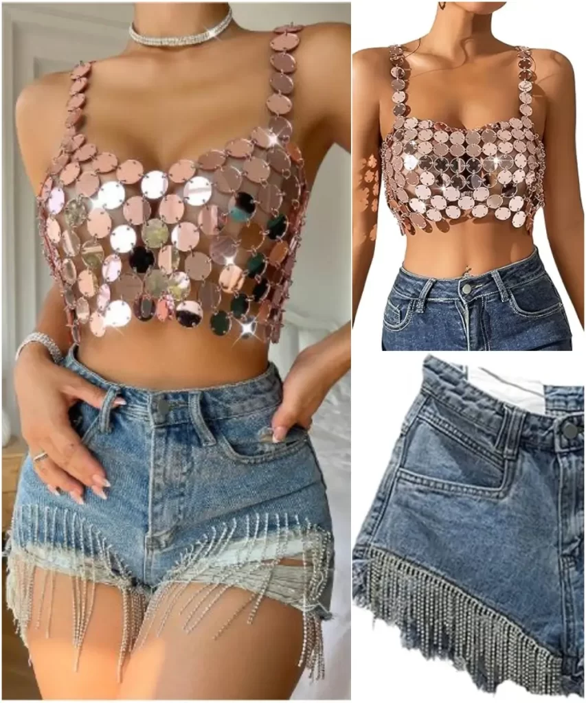 Acrylic Camisole Top with Jeans Shorts outfit idea for rave