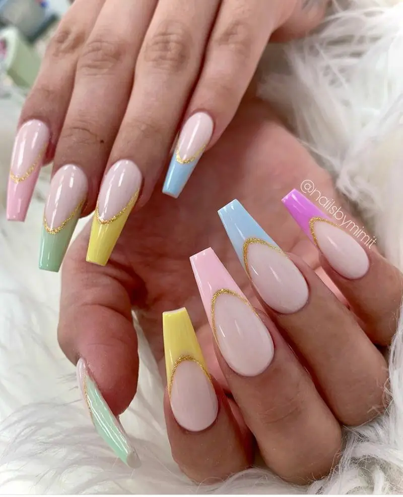 Colorful French Tip Design Long 