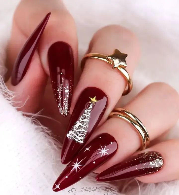 Red and Gold December Nails