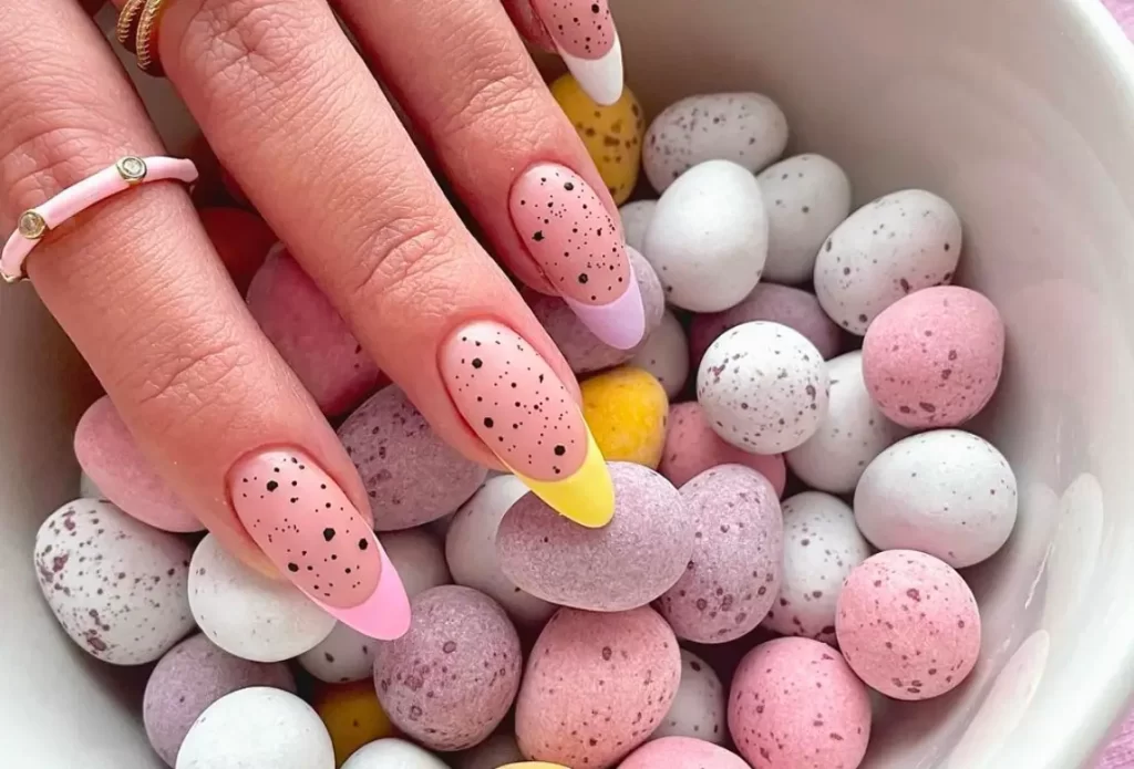 Dotted French Tips Easter Egg Manicure Design