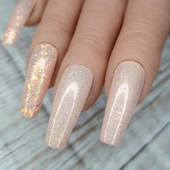 Glam Coffin Gold Glitter Dust nails Design
