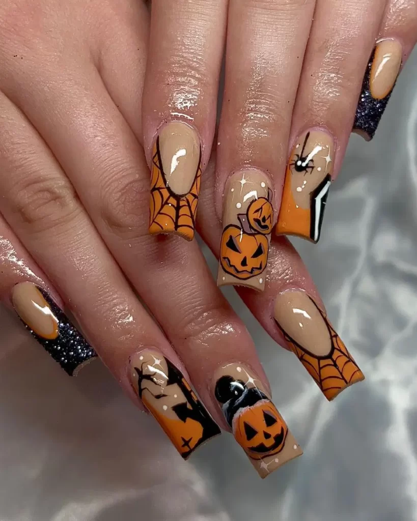 Pumpkin Halloween Nails Design 