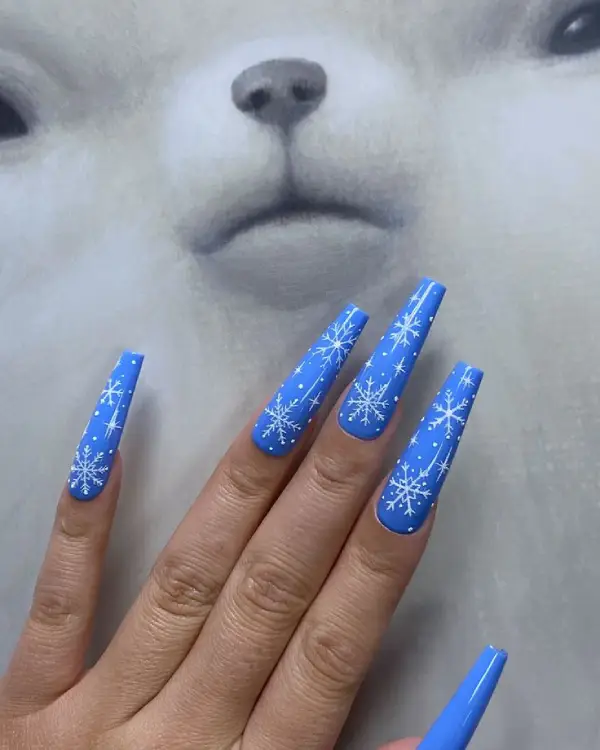 Snowflake with Blue Polish Holiday nails