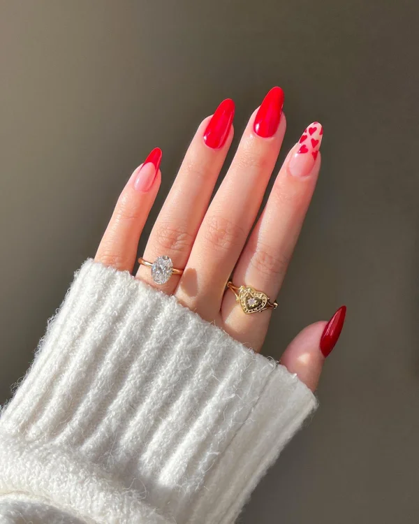 Red Classic Nails With Heart