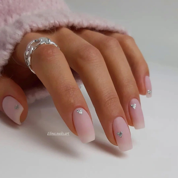 silver glitter heart nails